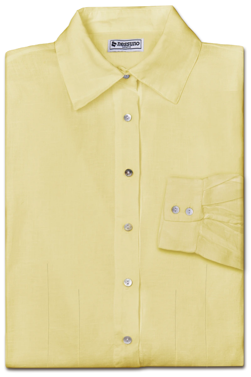 robe chemise en lin femme plis yellow